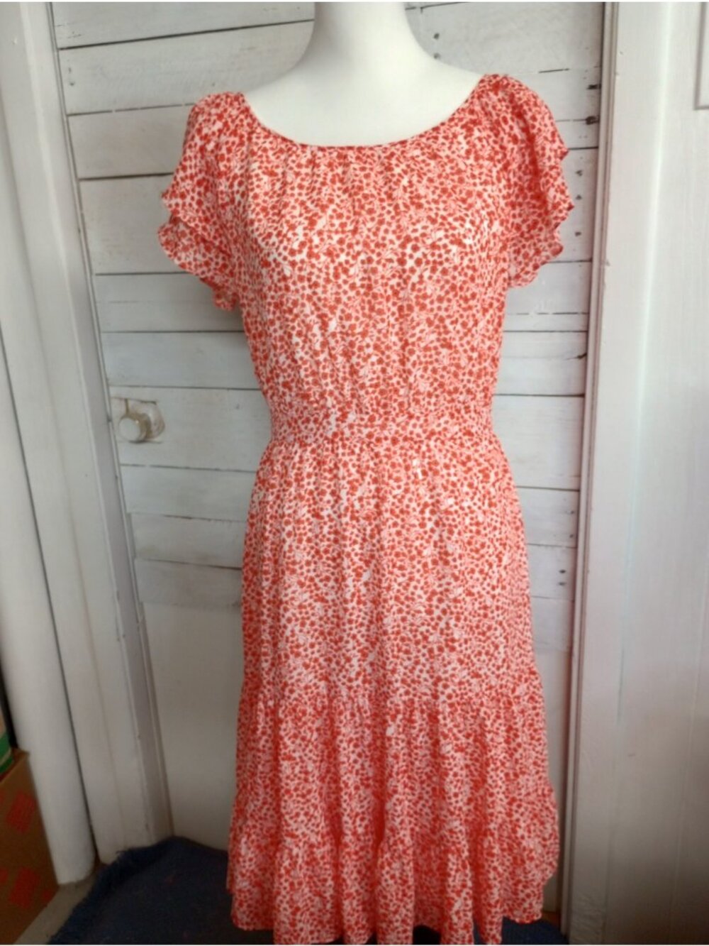 J. Crew Factory Midi Dress Coral Size 6 Cap Sleeve Summer Vacation Party